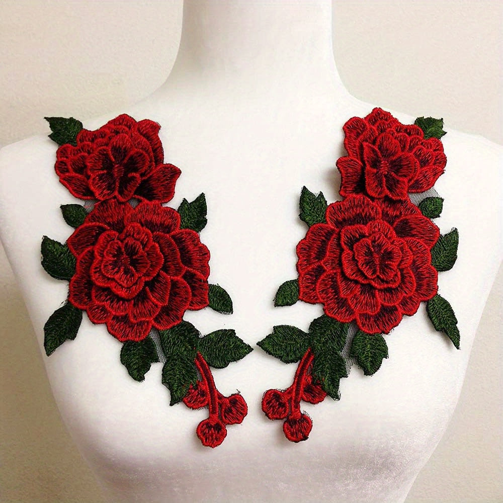 2pcs 3D Lace Flower Patches Stickers Colorful Embroidery Glass Gauze