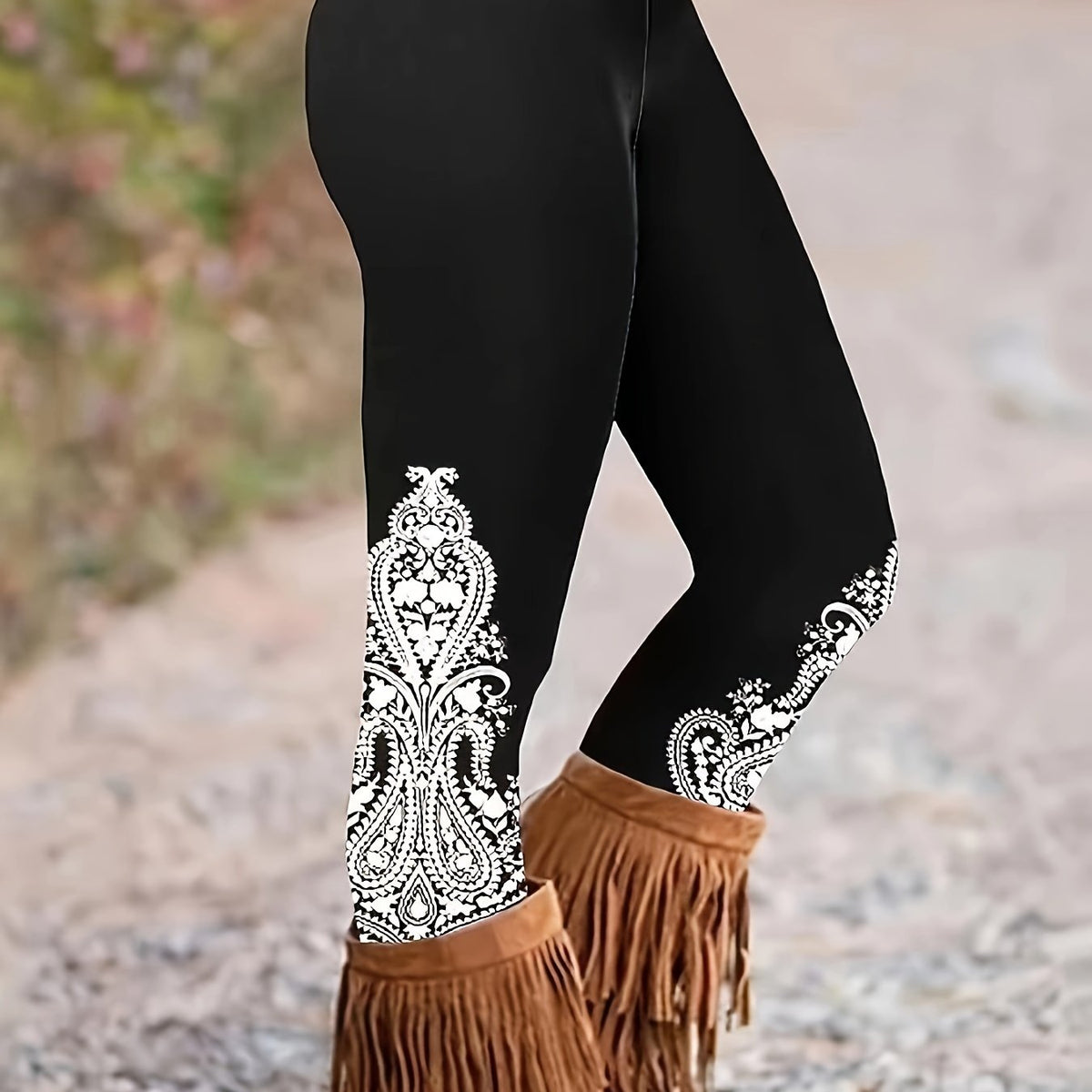  Paisley Floral Print High Rise Skinny Trousers