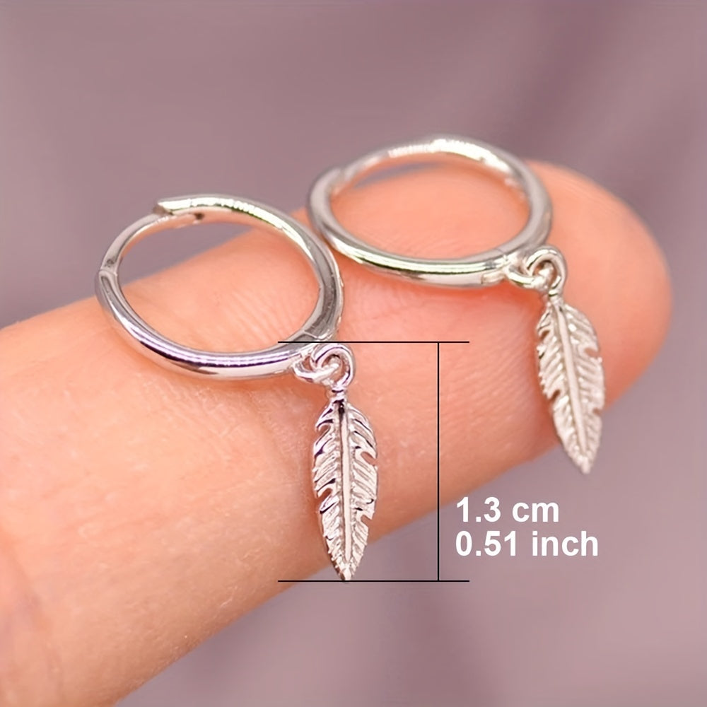 Silver Plated Feather Hoop Earrings for Women