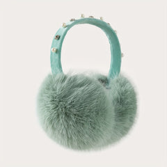 Women's Rhinestone Foldable Fox Fur Ear Muffs