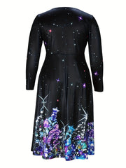  Glitter Tree Print Long Sleeve Maxi Dress