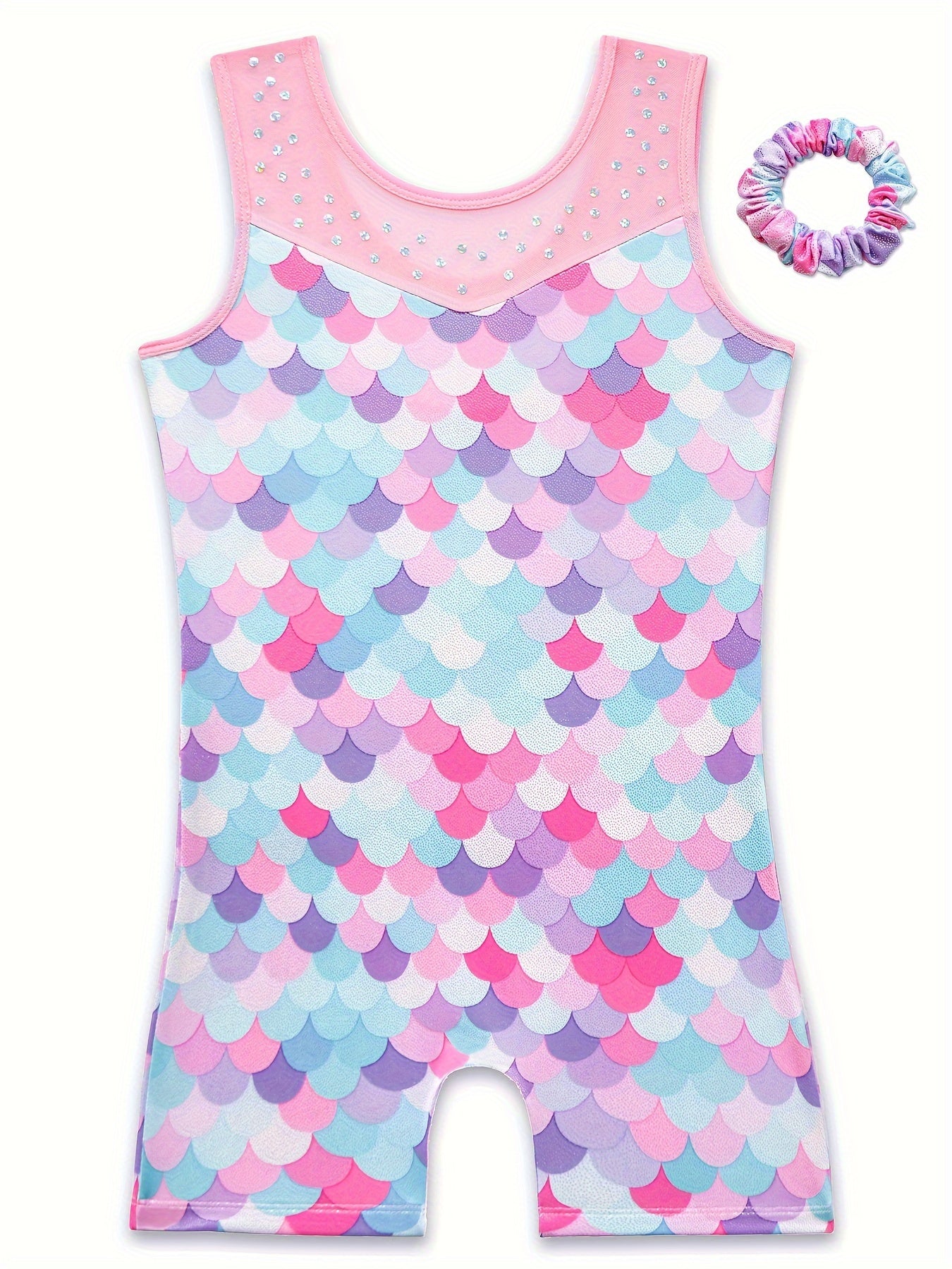 Girls Fish Scale Sleeveless Gymnastics Outfit for Dance Practice