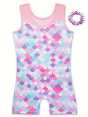 Girls Fish Scale Sleeveless Gymnastics Outfit for Dance Practice