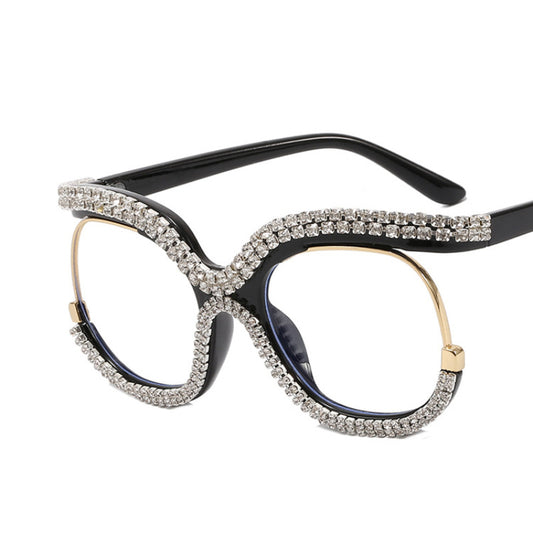 Rhinestone Clear Lens Glasses Y2K Cat Eye Casual Eyewear
