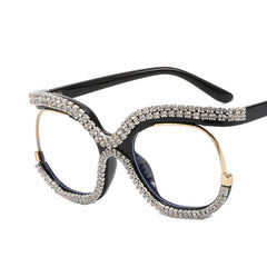 Rhinestone Clear Lens Glasses Y2K Cat Eye Casual Eyewear