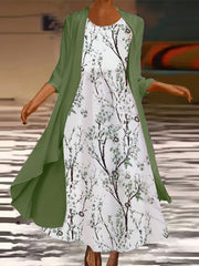  2-Piece Set: Solid Cover Up & Floral Print Tank Dress