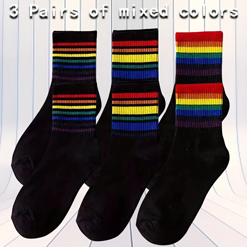 Rainbow Striped Socks Women's Mid Tube Stockings
