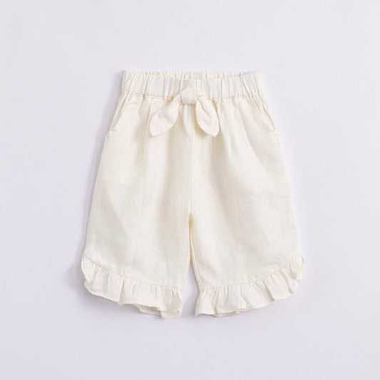 Girls Linen Elastic Shorts With Bow Tie Kids Summer Pants