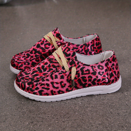 Leopard Print Canvas Shoes Low Top Lace Up Women's Walking Shoes