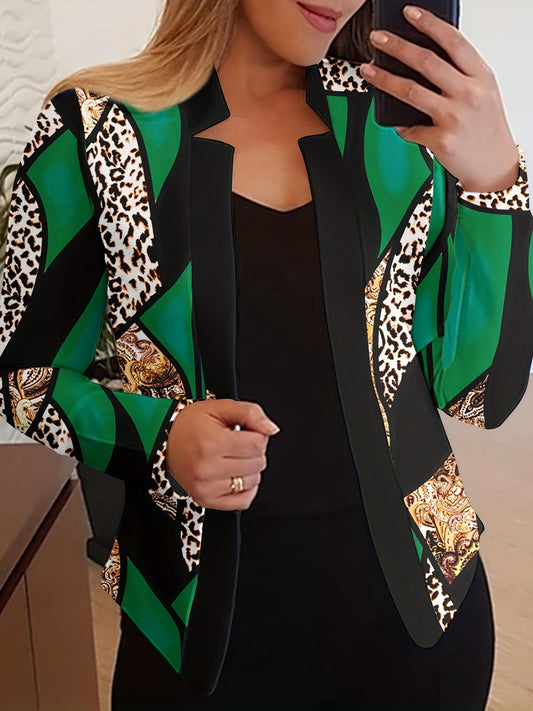  Casual Leopard & Paisley Print Blazer Women's Plus