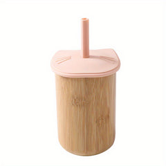 Cat Bamboo Wooden Cup With Silicone Lid - Baby Learning To Drink Cup