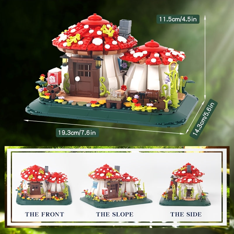 Mushroom House Building Blocks Set with Mushrooms Flowers Pathway