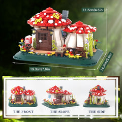 Mushroom House Building Blocks Set with Mushrooms Flowers Pathway