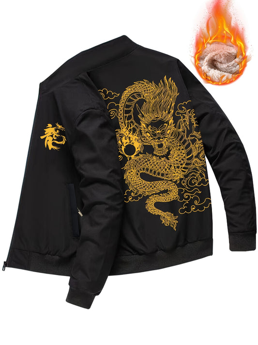 Vintage Oriental Dragon Print Zip Up Jacket