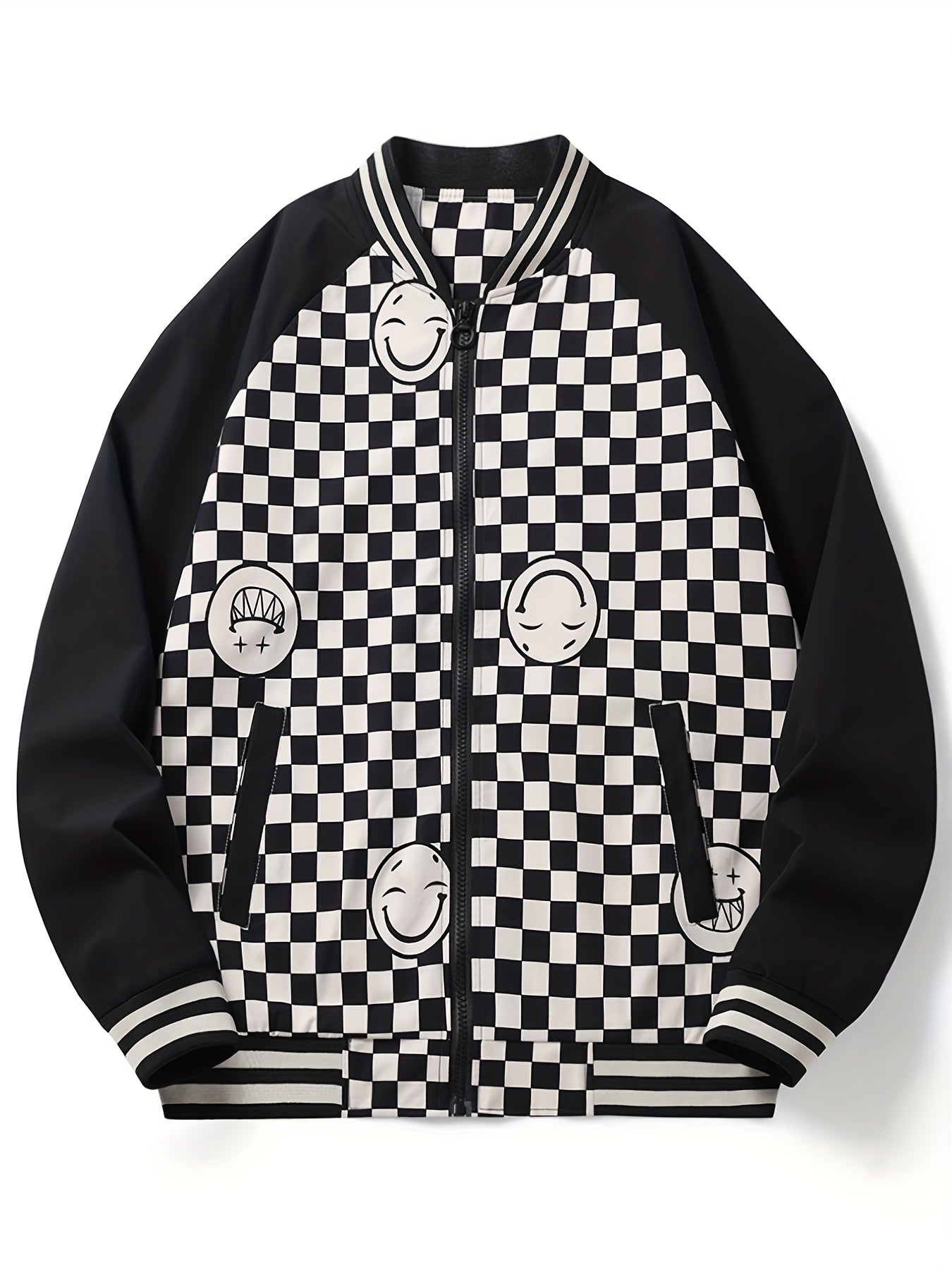 Smiling Face Plaid Jacket Men's Zip Up Coat