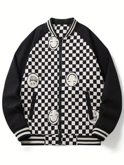 Smiling Face Plaid Jacket Men's Zip Up Coat