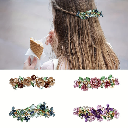 Colorful Flower Leaf French Barrette Hair Clip