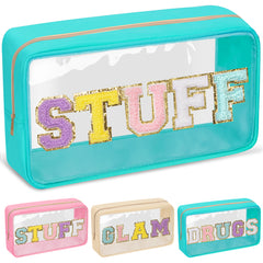 Chenille Letter Clear Makeup Bag Waterproof Glitter Cosmetic Pouch with Zipper