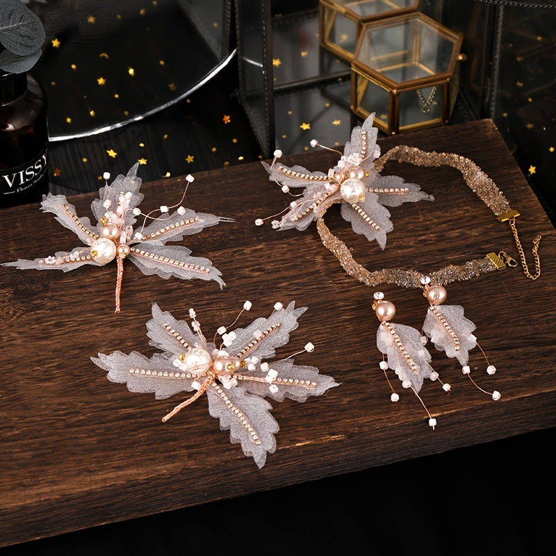 Feather Crown Hair Band Earrings Set for Wedding Party