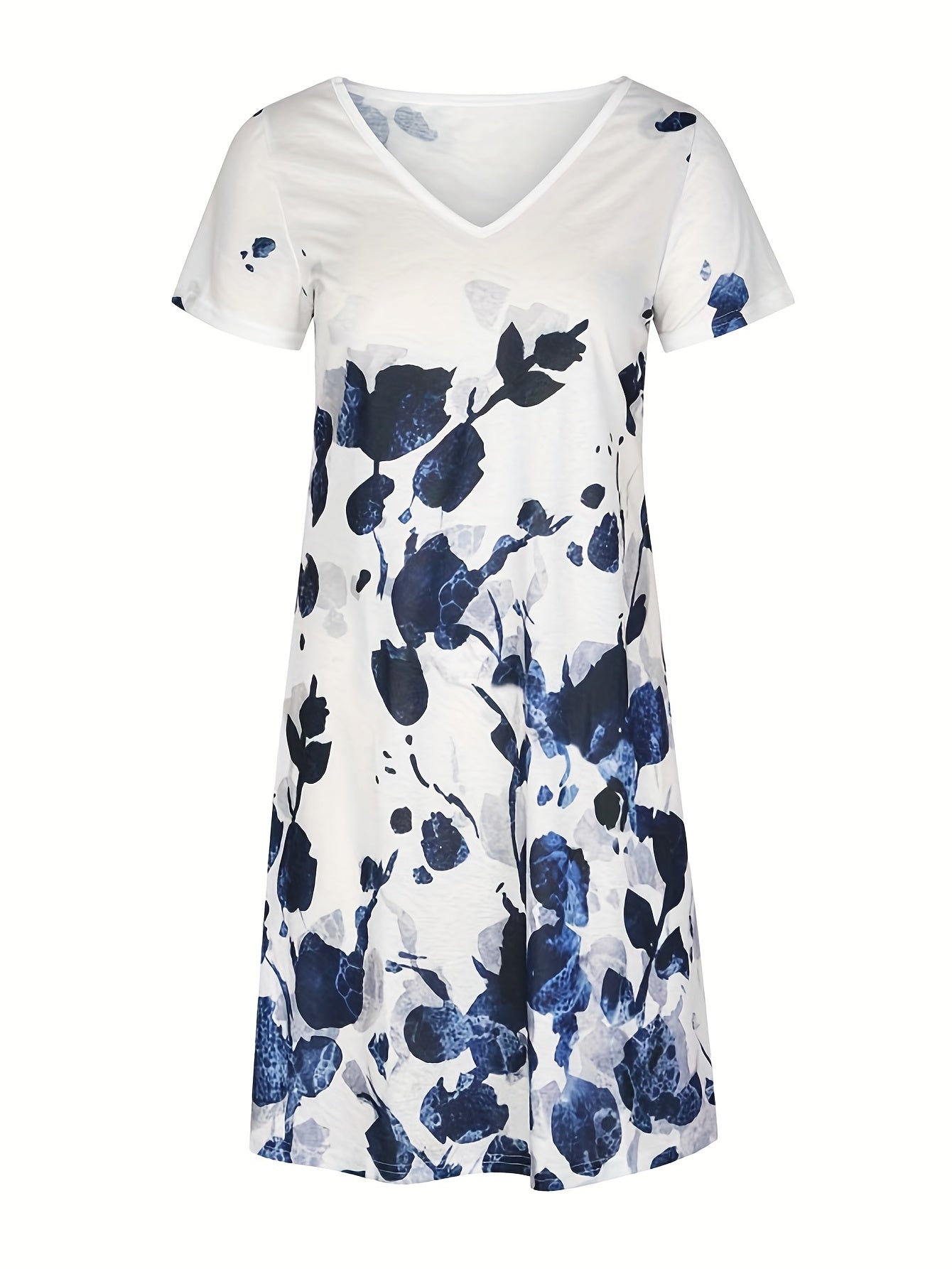 Floral Print V Neck Casual Short Sleeve Dress