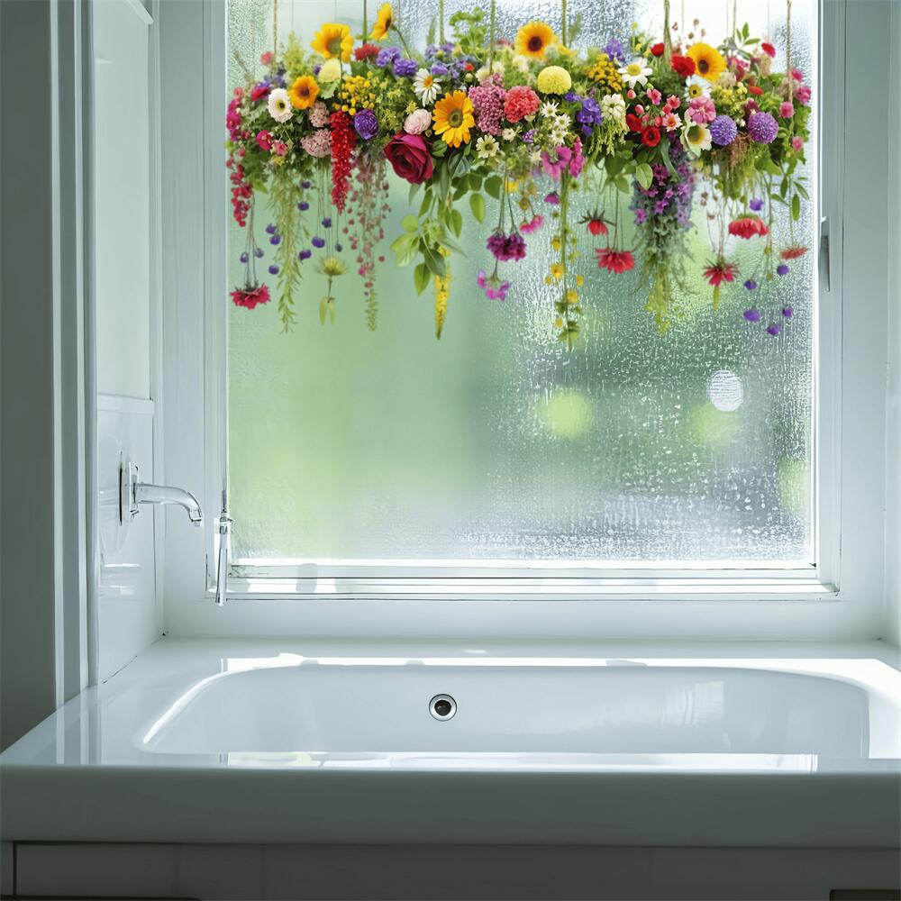 Rustic Style 3D Flower Glass Window Stickers 11.81x23.62in
