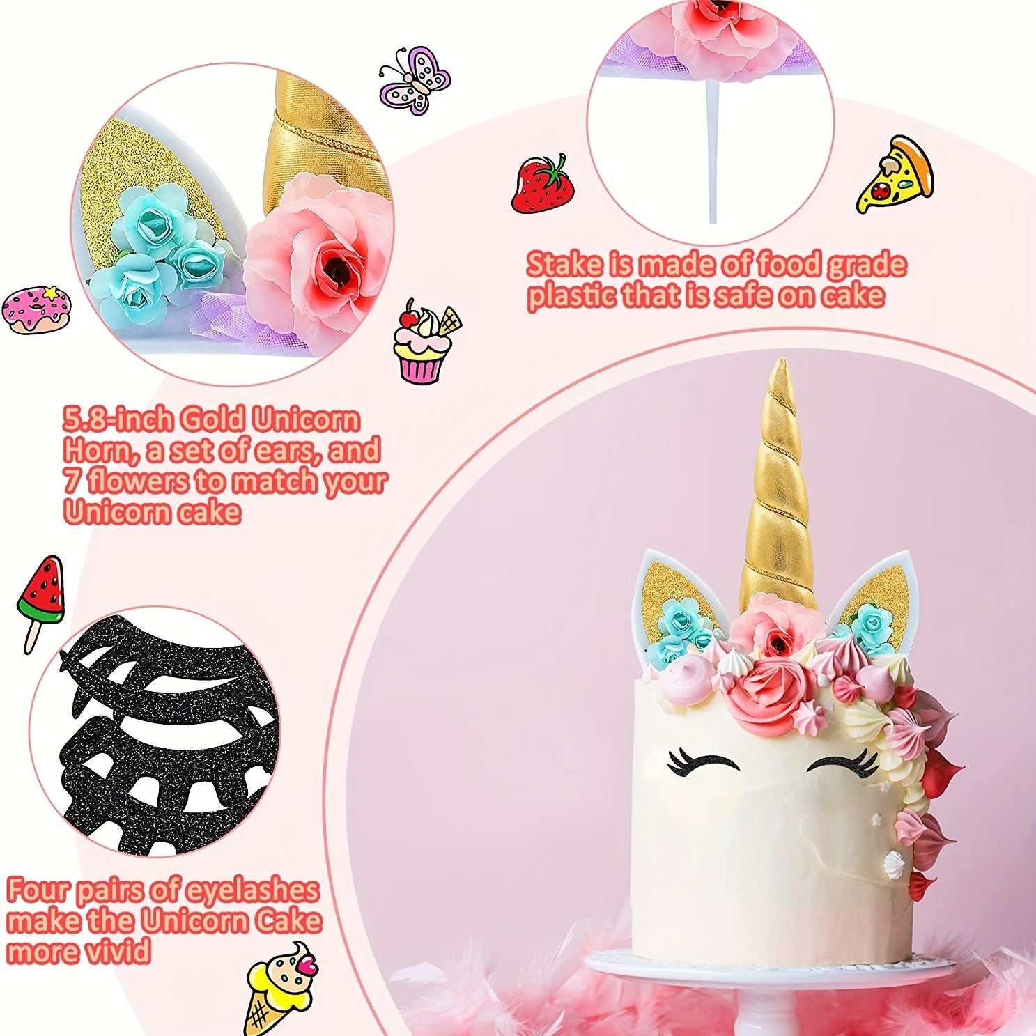 Magical Unicorn Cake Topper Reusable Horn for Parties