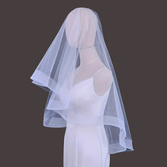 Double Layer Bridal Veil with Comb Stretchable Nylon Wedding Accessory Tulle