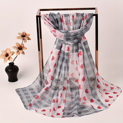 Plaid Heart Chiffon Scarf Thin Shawl for Sun Protection