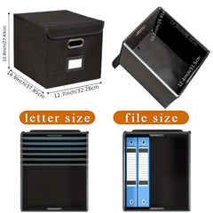 Linen File Box with Lid, Collapsible File Organizer