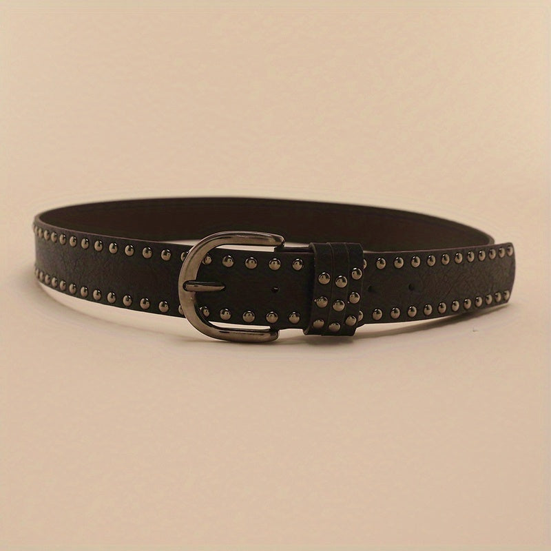 Vintage Oval Pin Buckle Belt PU Leather Rivet Jeans Pants Belt For Women