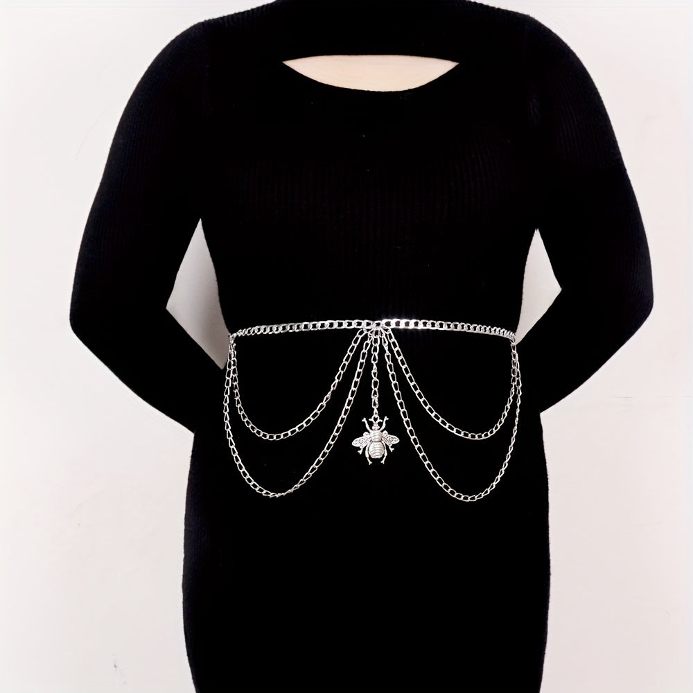  Bee Pendant Waist Chain Silvery Metal Layer Metal Belly Chain