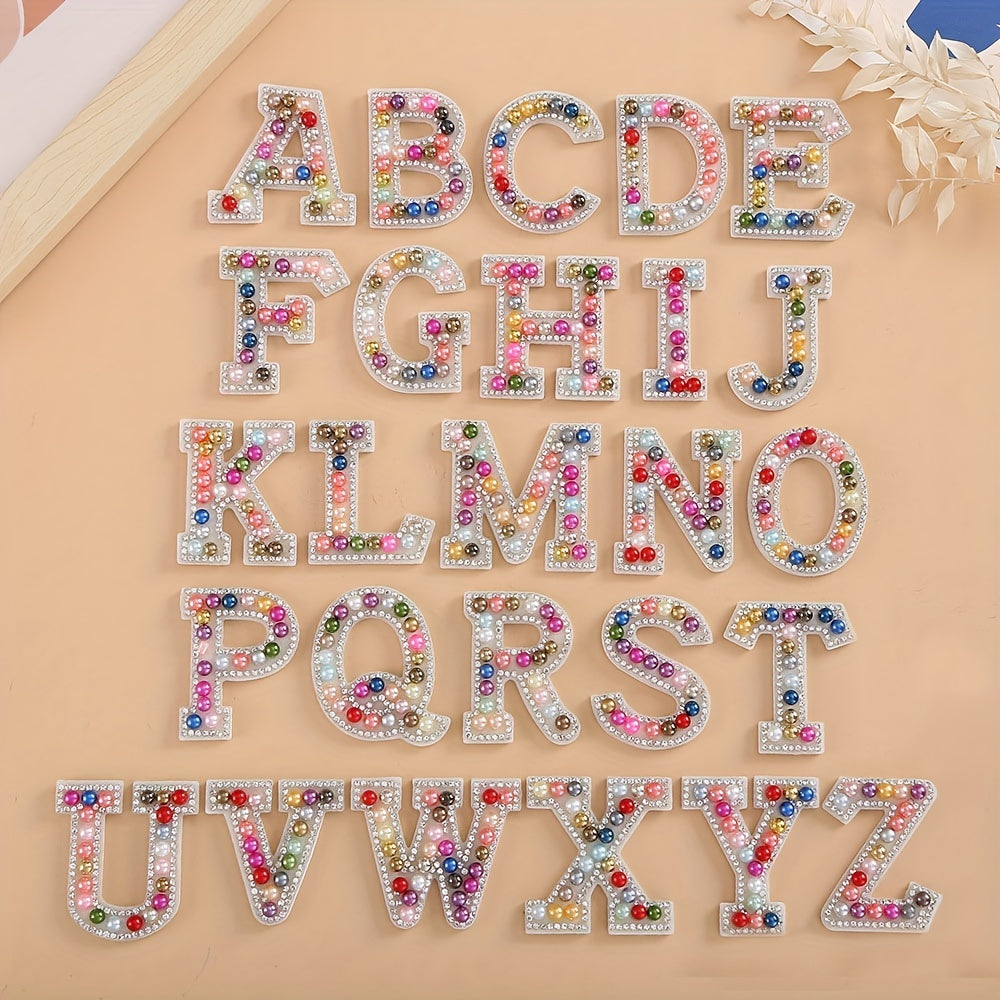 26pcs Pearl Rhinestone Letter Shape Patches DIY Clothing Accessories