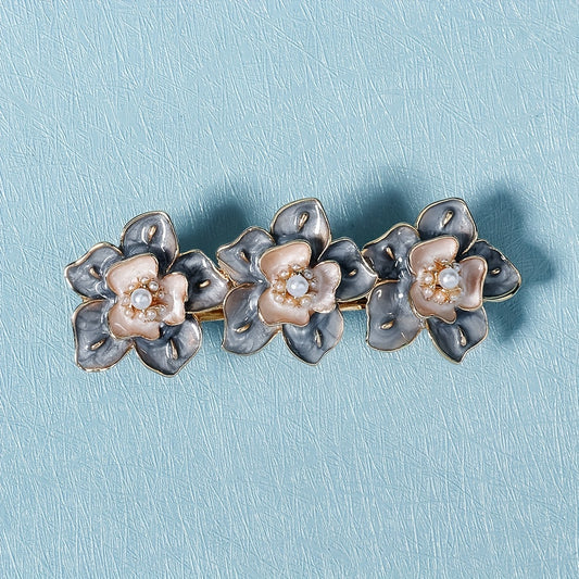 Enamel Flower French Barrette Hair Clip