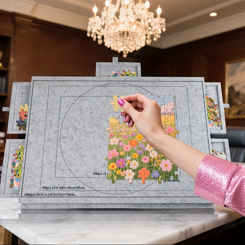 6-in-1 Puzzle Table with Felt Board & Drawers