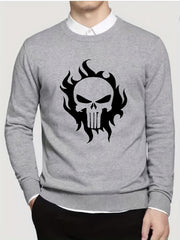 Skull In Fire Knitted Sweater Men's Warm Pullover For Fall Winter