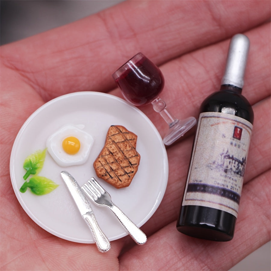 Dollhouse Red Wine & Steak Set - DIY Home Scene Prop