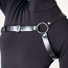 Y2K Ring Linked Chest Harness Belt PU Leather Waistband