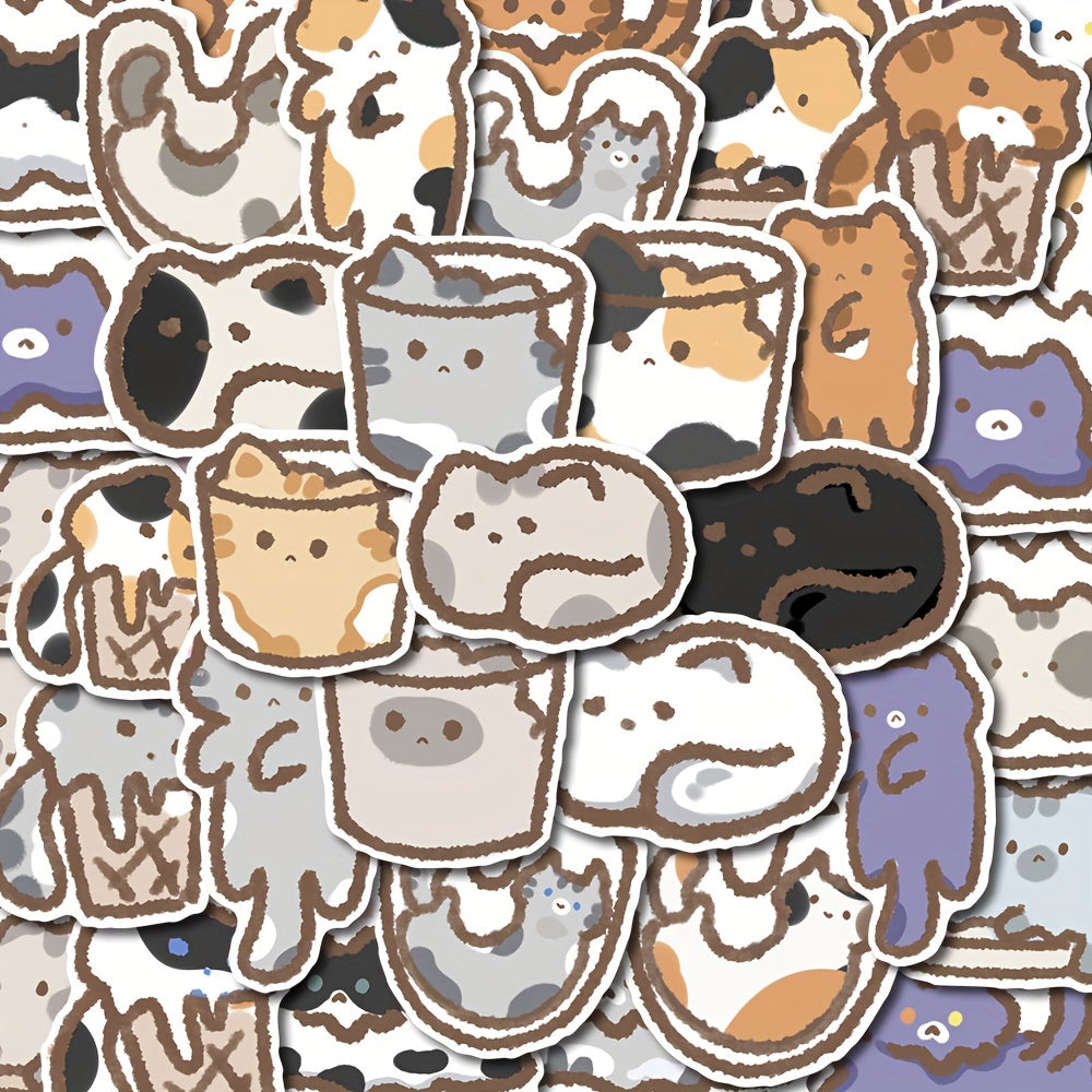 48pcs Liquid Cup Cat Sticker for Laptop Phone Bottle DIY Decoration
