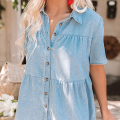 Short Sleeves Denim Shirt Women's Clothing