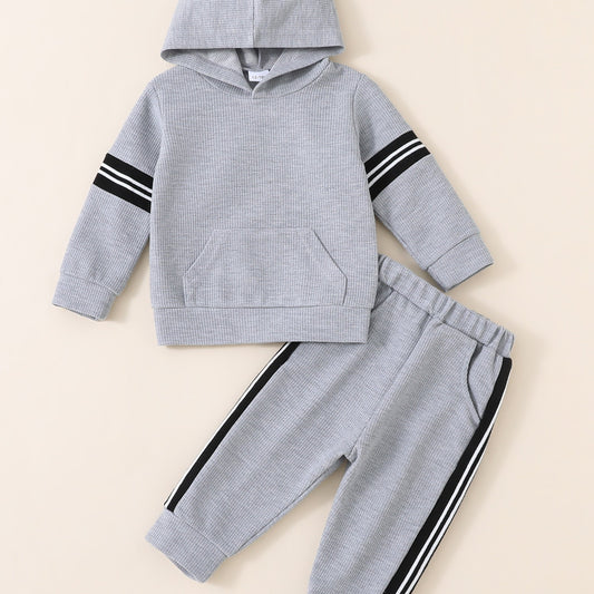 Boys Waffle Hoodie & Pants Set Casual Sports Outfit