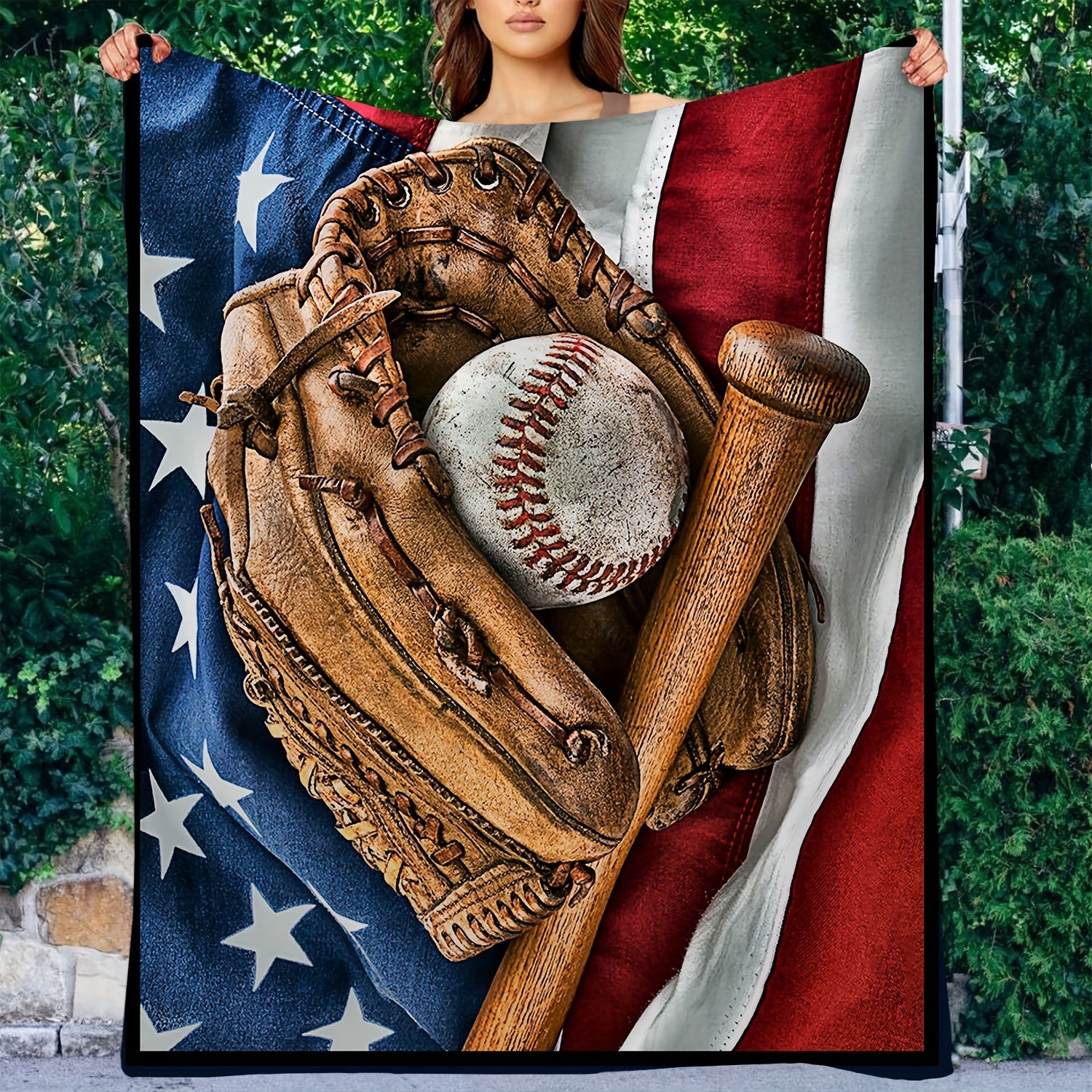 Baseball Gloves Baseball Bat Pattern Blanket Soft Flannel Throw Blanket