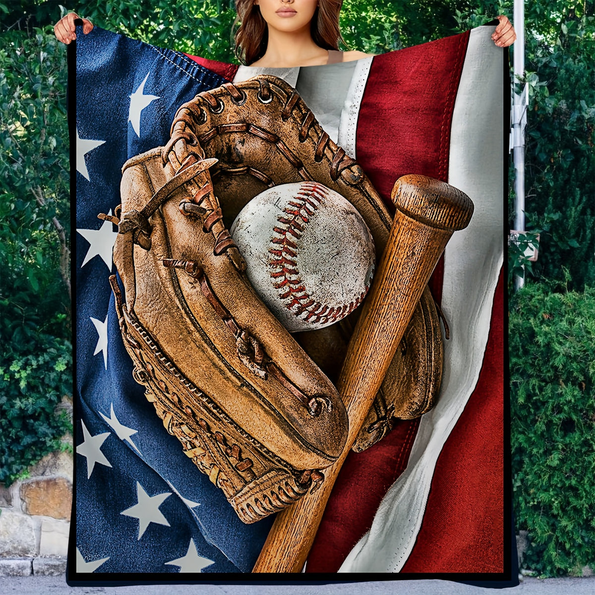 Baseball Gloves Baseball Bat Pattern Blanket Soft Flannel Throw Blanket