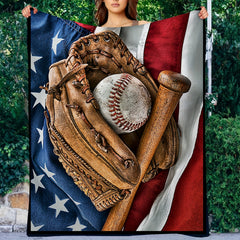 Baseball Gloves Baseball Bat Pattern Blanket Soft Flannel Throw Blanket