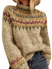Fair Isle Pattern Turtle Neck Pullover Sweater
