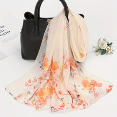 Pansies Print Chiffon Scarf Solid Sunscreen Shawl