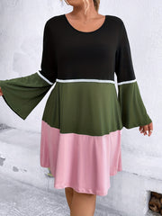 Women's Plus Casual Dress Colorblock Lace Bell Sleeve
