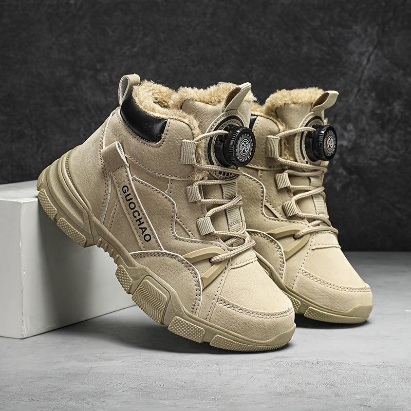 Boy's High Top Boots With Rotating Buckle Warm Plush Lining Winter