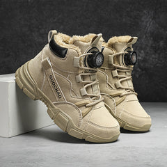 Boy's High Top Boots With Rotating Buckle Warm Plush Lining Winter