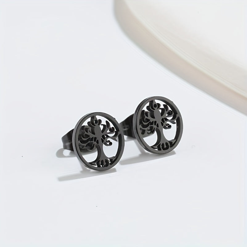 Men's Stainless Steel Ancient Silvery Tree Earrings