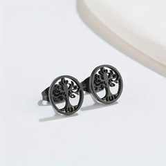 Men's Stainless Steel Ancient Silvery Tree Earrings